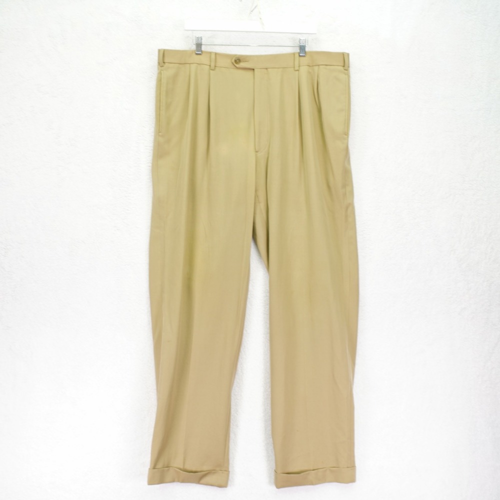 Brooks Brothers 346 Tan Wool Pleated Cuffed Lined High Rise Dress Pants 41/33.5